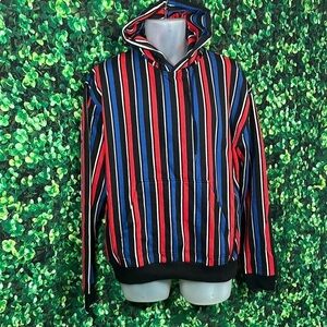 Urban Outfitters Small Vertical Striped Hoodie sweatshirt Red Blue Y2K 90s vibes